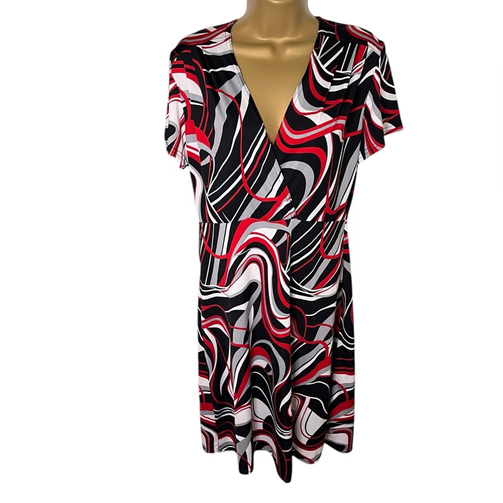 Y2K Made in Heaven Swirl Print Fit & Flare Dress Stretch Red Black White L